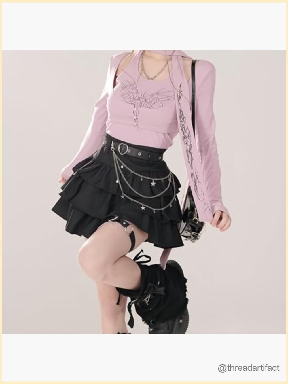 Gothic Lolita Mini Skirt Harajuku Y2K Layered Ruffled High Waist A-Line - Picture 6 of 7